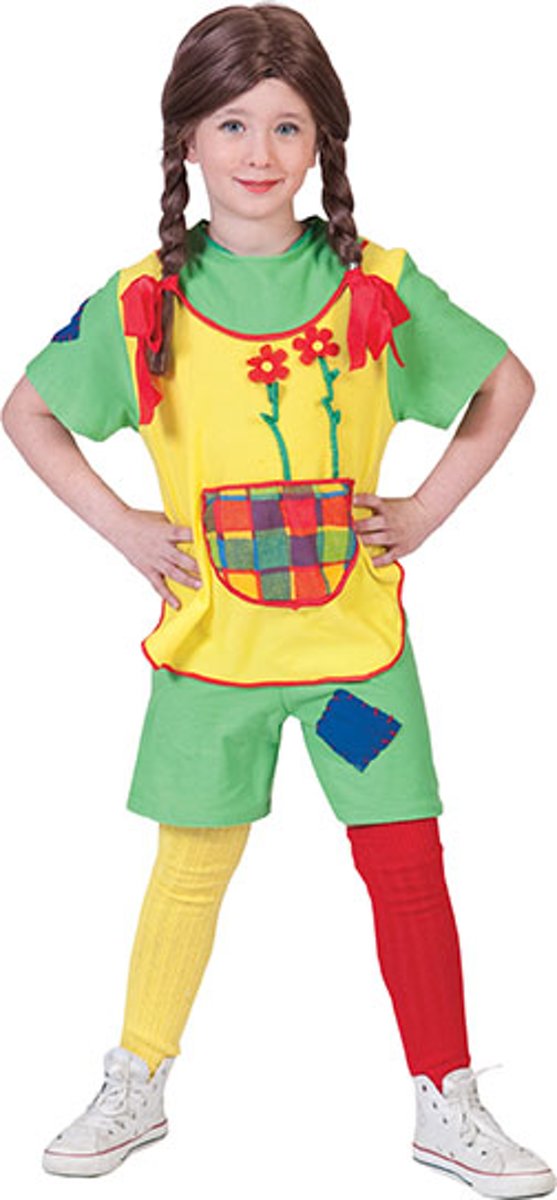 TV & Film Kostuum | Pippi Langkous | GroenGeel | Kinderen | Maat 128 | Carnavalskostuum | Verkleedkleding